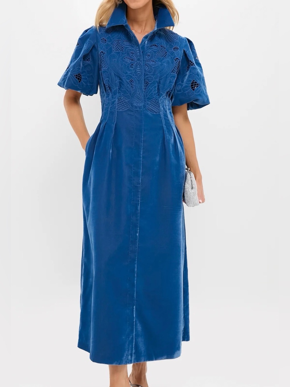NWT Tuckernuck blue fog velvet lace Delaney midi maxi dress fall M